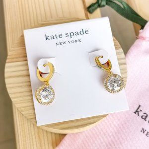 Kate Spade Something Sparkly Spade Gold Huggie Earrings Clear